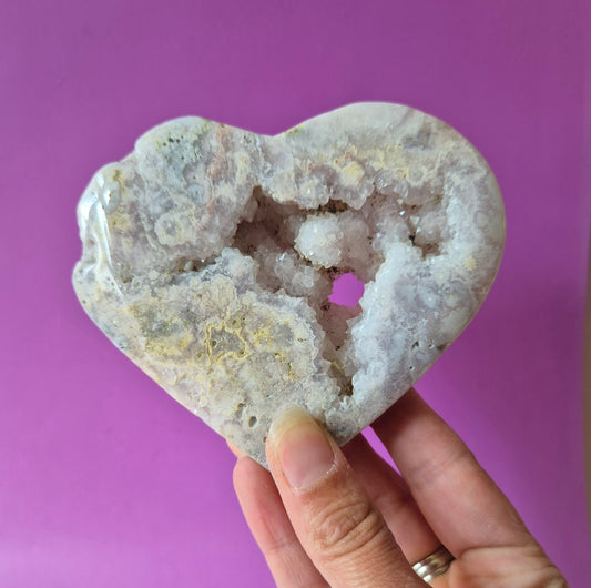Gemstone Large Druzy Moss Agate Heart on Metal Stand – #71 190gram