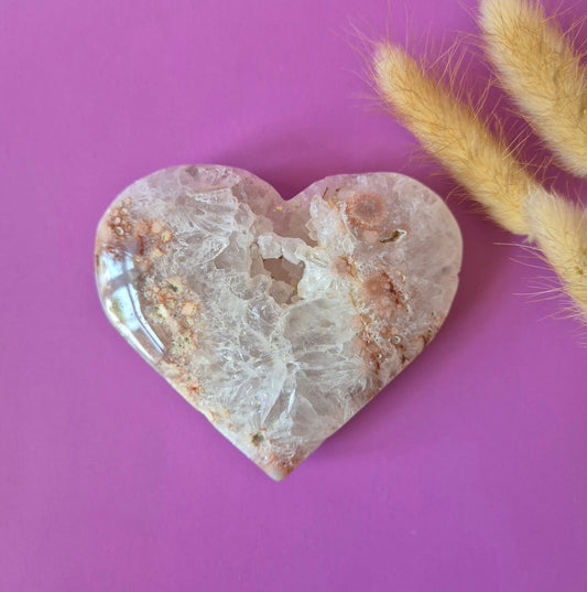 Gemstone Large Druzy Moss Agate Heart on Metal Stand – #71 190gram