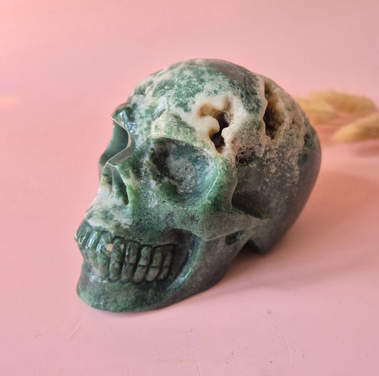 XL Edelsteen Skull Moss Agate schedel #6 - 10cm 568gram Skull