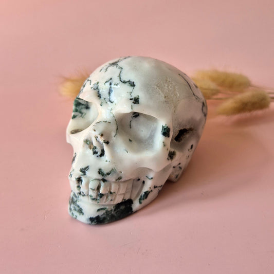 XL Edelsteen Skull Moss Agate schedel #7 - 9cm 413gram Skull