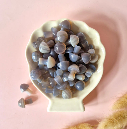 Mini Edelsteen Paddenstoel – Grey Agate (2 cm) Mushroom Mushie