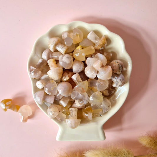 Mini Edelsteen Paddenstoel – Cherry Blossom Agate (2 cm) Mushroom Mushie