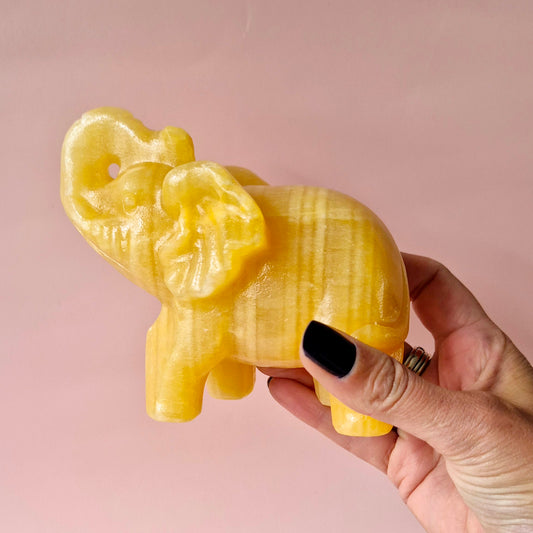 Edelsteen Gele Calciet Olifant Edelsteen Beeldje – 10-12 cm | ±650g (Yellow Calcite Crystal)