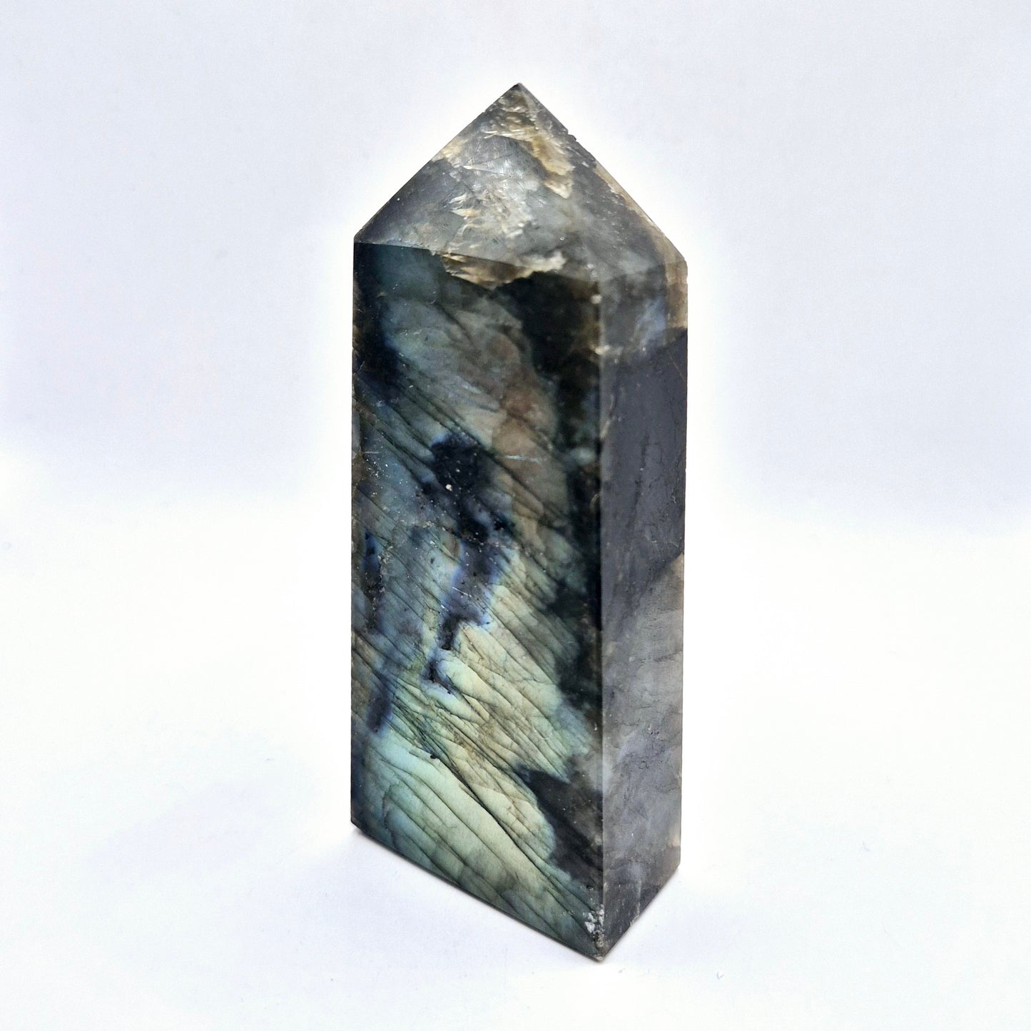 XL Edelsteen Labradoriet Obelisk Toren – 300g – 10,6 cm | Super Flash Alert!