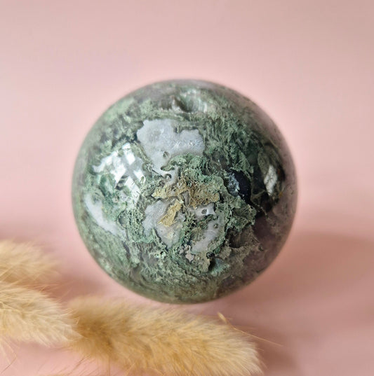 Kristall Edelstein Kugel Moosachat Druzy Kugel 50mm, 272g #B