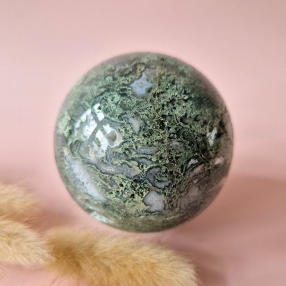 Kristall Edelstein Kugel Moosachat Druzy Kugel 50mm, 272g #B