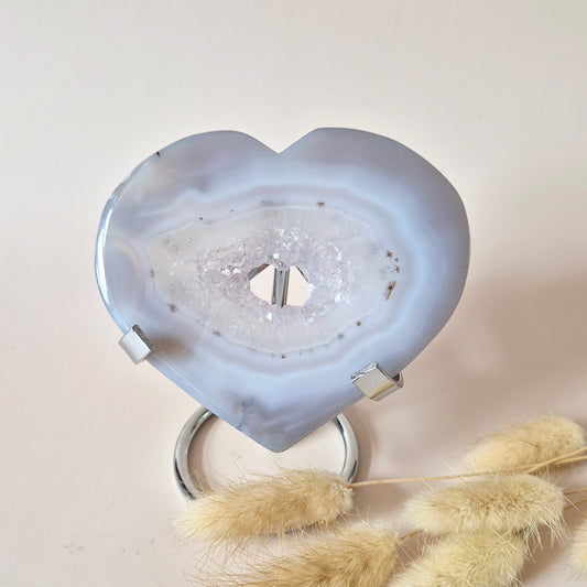 XL Druzy Grijze Agaat Edelsteen Hart – Inclusief Standaard - #28 186g 10cm