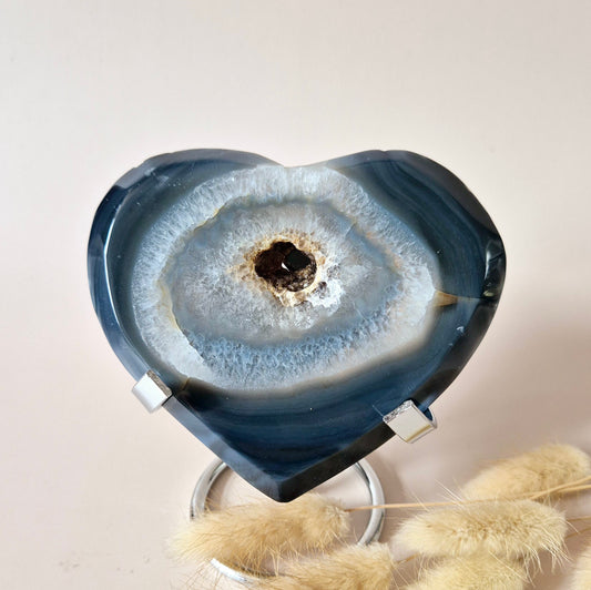 XL Druzy Grijze Agaat Edelsteen Hart – Inclusief Standaard - #29 218g 11cm