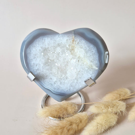 XL Druzy Grijze Agaat Edelsteen Hart – Inclusief Standaard - #33 164g 10cm