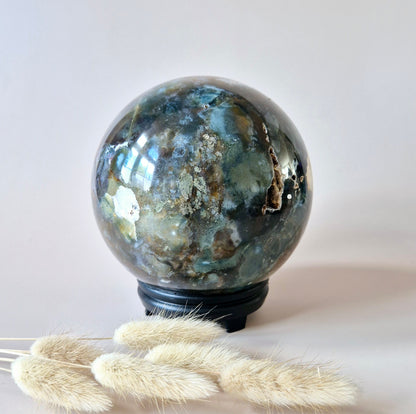 Crystal Gemstone Ball Moss Agate Druzy sphere 85mm - #1 834g