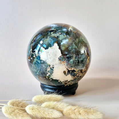 Crystal Gemstone Ball Moss Agate Druzy sphere 85mm - #1 834g