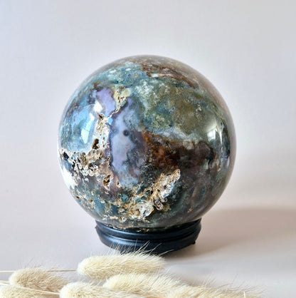 Crystal Gemstone Ball Moss Agate Druzy sphere 85mm - #1 834g