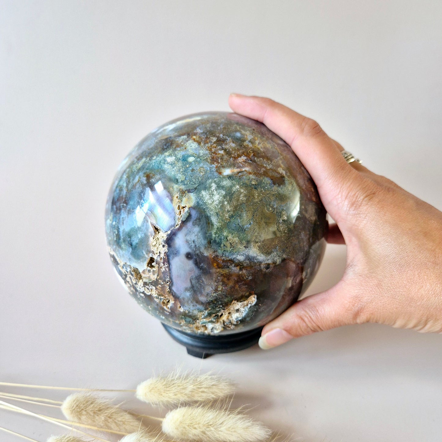 Crystal Gemstone Ball Moss Agate Druzy sphere 85mm - #1 834g