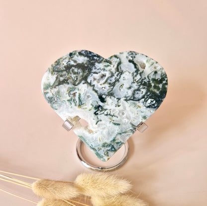 Edelstein Druzy Moosachat Herz auf Metallständer – Nr. 93 230 Gramm