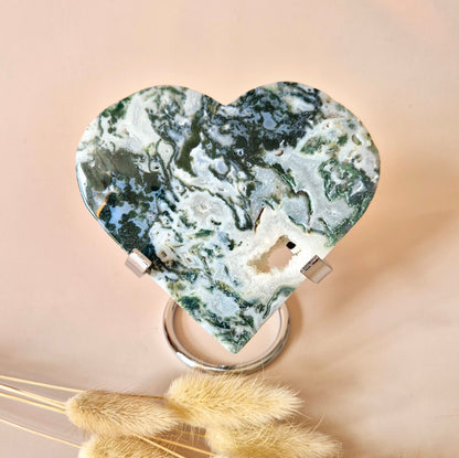 Edelstein Druzy Moosachat Herz auf Metallständer – Nr. 93 230 Gramm