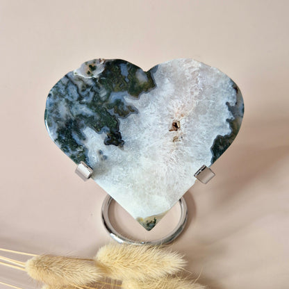 Edelsteen Druzy Mosagaat Hart op Metalen Standaard – #99 263gram