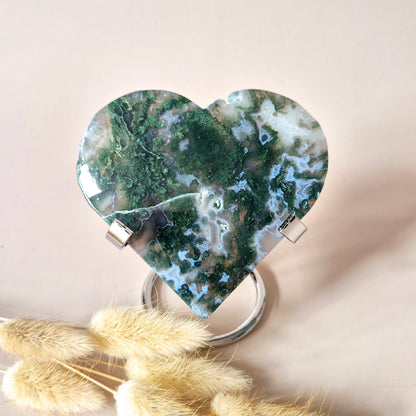 Edelsteen Druzy Mosagaat Hart op Metalen Standaard – #106 200gram