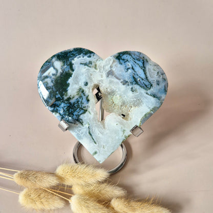 Edelsteen Druzy Mosagaat Hart op Metalen Standaard – #107 275gram