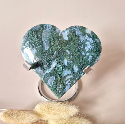 Edelsteen Druzy Mosagaat Hart op Metalen Standaard – #113 160gram