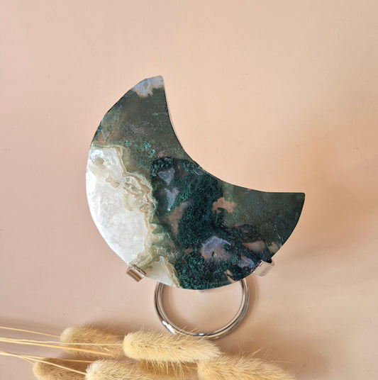 XL Edelsteen Mosagaat Maan op Standaard (Druzy & Patronen) #161 - 182g