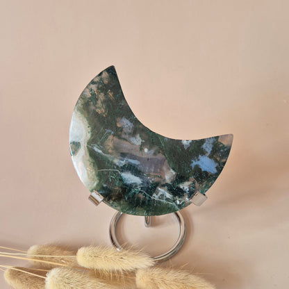 XL Edelsteen Mosagaat Maan op Standaard (Druzy & Patronen) #163 - 150g