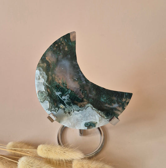 XL Edelsteen Mosagaat Maan op Standaard (Druzy & Patronen) #163 - 150g