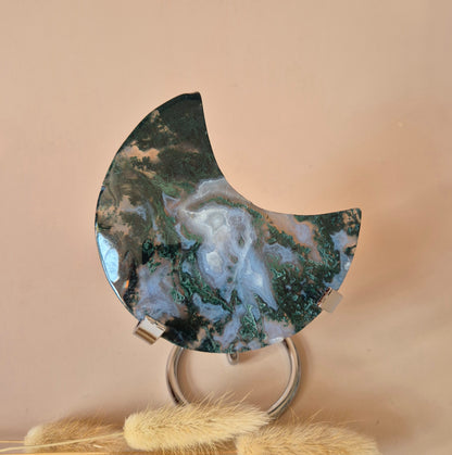 XL Edelsteen Mosagaat Maan op Standaard (Druzy & Patronen) #164 - 155g