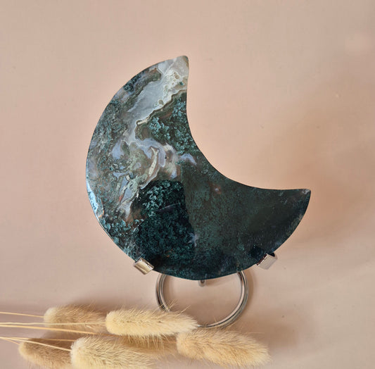XL Edelsteen Mosagaat Maan op Standaard (Druzy & Patronen) #169 - 258g