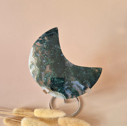 XL Edelsteen Mosagaat Maan op Standaard (Druzy & Patronen) #170 - 252g