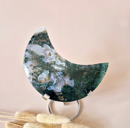 XL Edelsteen Mosagaat Maan op Standaard (Druzy & Patronen) #172 - 260g