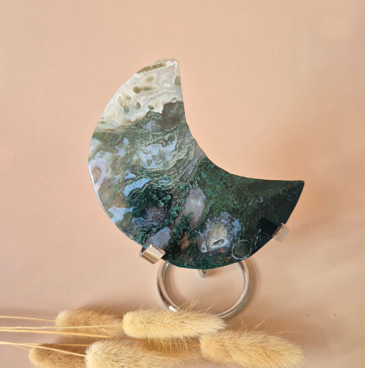 XL Edelsteen Mosagaat Maan op Standaard (Druzy & Patronen) #173 - 240g