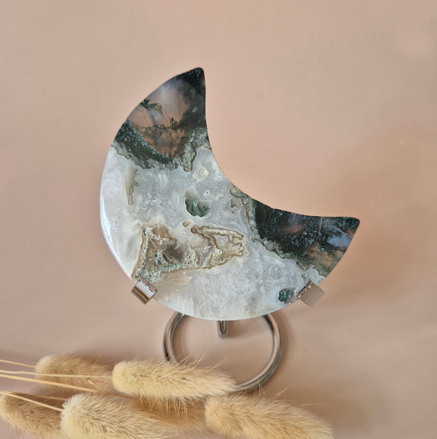 XL Edelsteen Mosagaat Maan op Standaard (Druzy & Patronen) #174 - 193g
