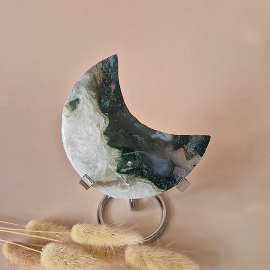 XL Edelsteen Mosagaat Maan op Standaard (Druzy & Patronen) #174 - 193g