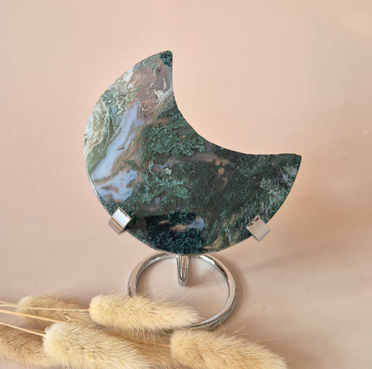 XL Edelsteen Mosagaat Maan op Standaard (Druzy & Patronen) #176 - 200gr