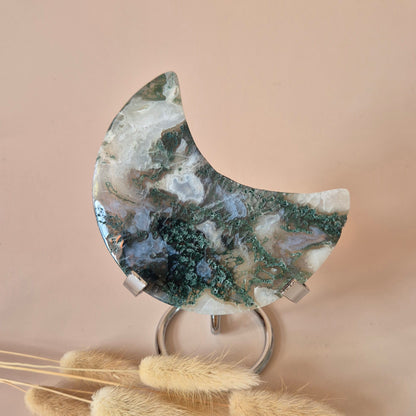 XL Edelsteen Mosagaat Maan op Standaard (Druzy & Patronen) #179 - 184gr.