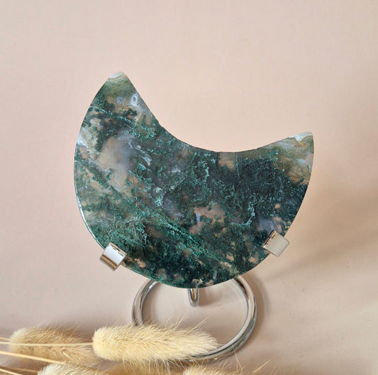 XL Edelsteen Mosagaat Maan op Standaard (Druzy & Patronen) #189 - 157gr