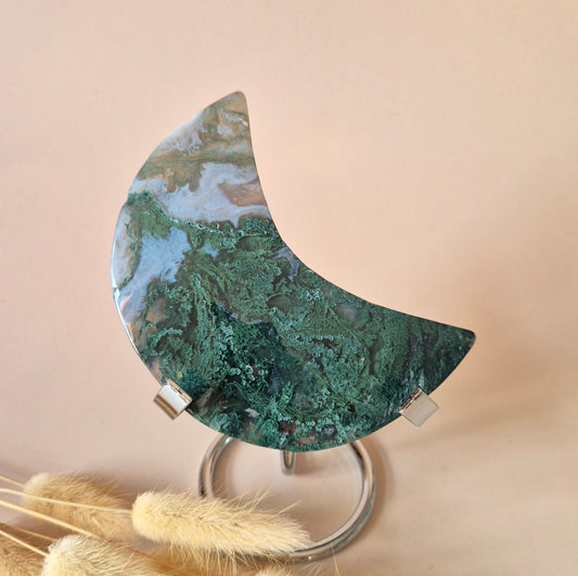 XL Edelsteen Mosagaat Maan op Standaard (Druzy & Patronen) #190 - 184gr