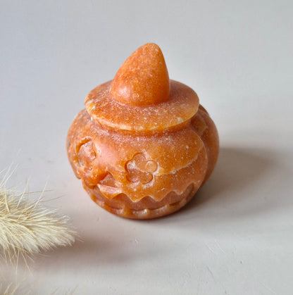 Edelsteen Halloween Oranje Calciet Pompoen – Jack-o’-Lantern Carving