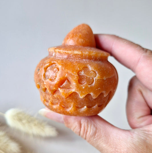 Edelsteen Halloween Oranje Calciet Pompoen – Jack-o’-Lantern Carving