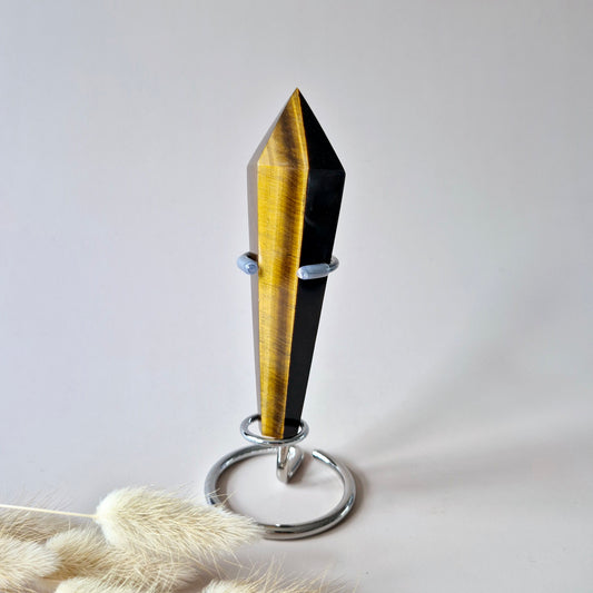Edelsteen Tijgeroog Scepter op Standaard 15cm 150-200 gram