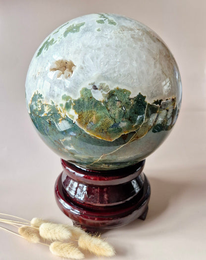 Crystal Gemstone Ball Moss Agate Druzy sphere 85mm - #1 834g