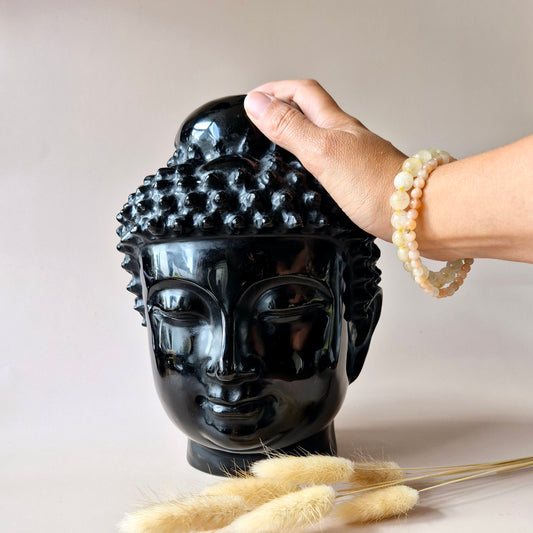XXXL Gemstone 24cm Black Obsidian Buddha (4250 g) – Powerful Protection, Transformation &amp; Grounding Buddha