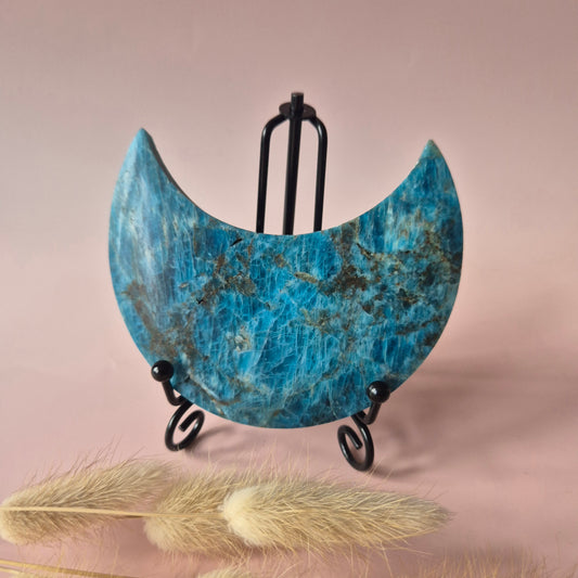 Edelsteen Blauwe Apatiet Maan op Standaard 10cm (±175–200g)