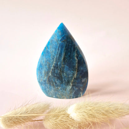 Blue Apatite - Teardrop Drop Standing Gemstone Crystal Flame Blue Apatite