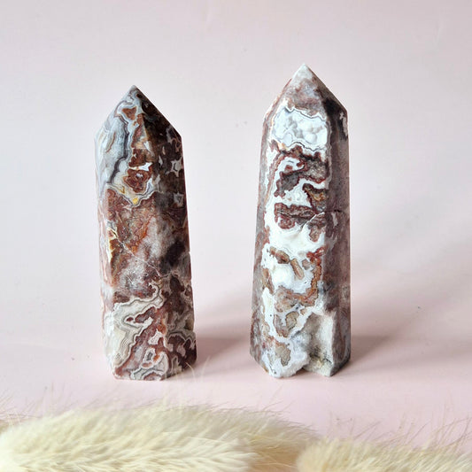 Edelsteen Mexicaanse Agaat Toren (8–10 cm) – Aarding, rust & kleurrijke balans