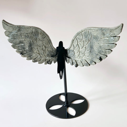 Large Druzy Pink Amethyst Gemstone Wings on Gold Metal Stand - #3