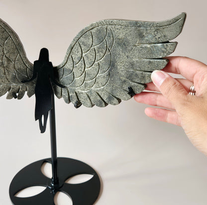 Large Druzy Pink Amethyst Gemstone Wings on Gold Metal Stand - #3