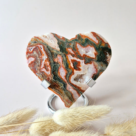 Rode Druzy Mosagaat Hart (8-10 cm) – Liefde & Passie #63