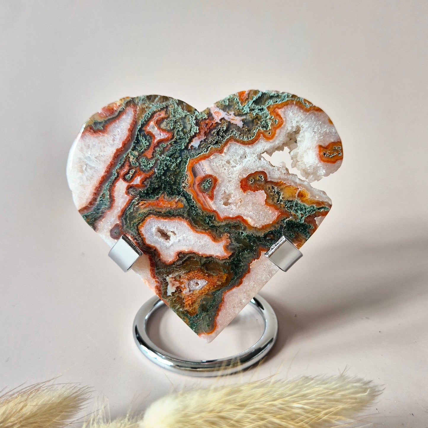 Rotes Druzy-Moosachat-Herz (8-10 cm) – Liebe &amp; Leidenschaft