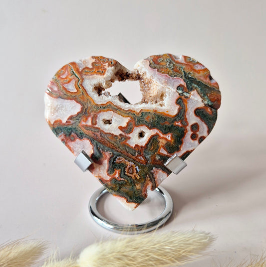 Rode Druzy Mosagaat Hart (8-10 cm) – Liefde & Passie #81